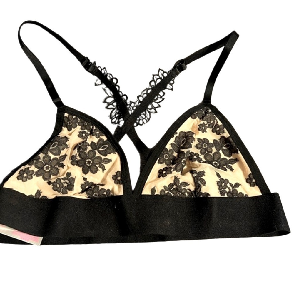 PINK Victoria’s Secret Floral Lace Triangle Racerback Bralette Size L NWOT